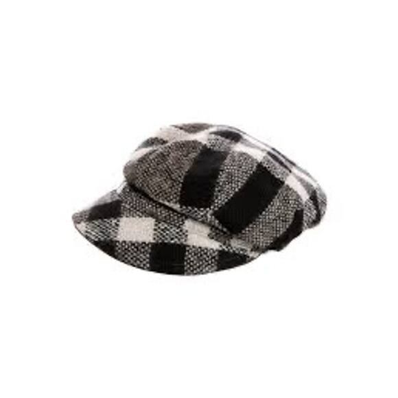 Burberry Wool Plaid Newsboy Cap Hat Large Black Cream Check Flat Driver Hat main image 5